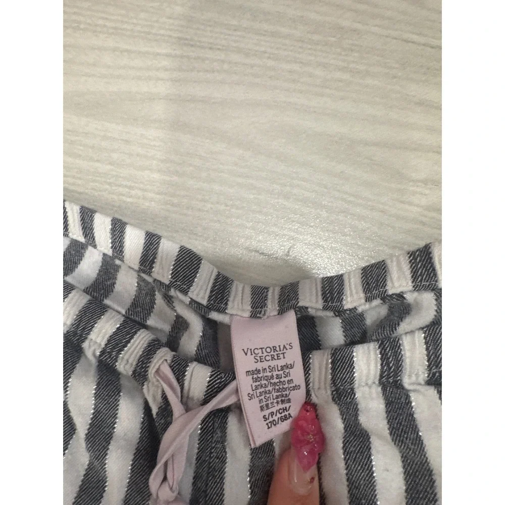 Victoria's Secret Pajama Set Small Navy White Stripe Metallic Shimmer 2pc S